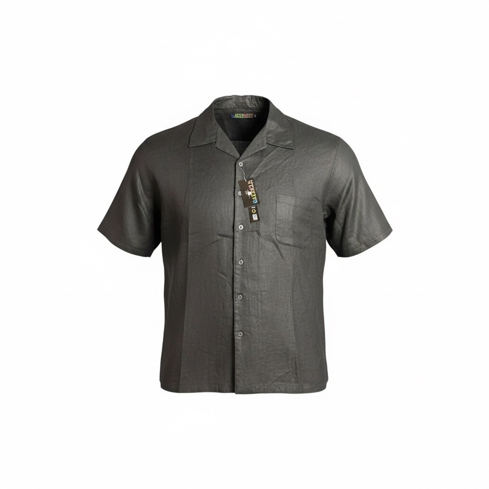 Vintage Bagazio Mens Black Button Up Short Sleeve‎ Shirt Size 4XL Linen Blend